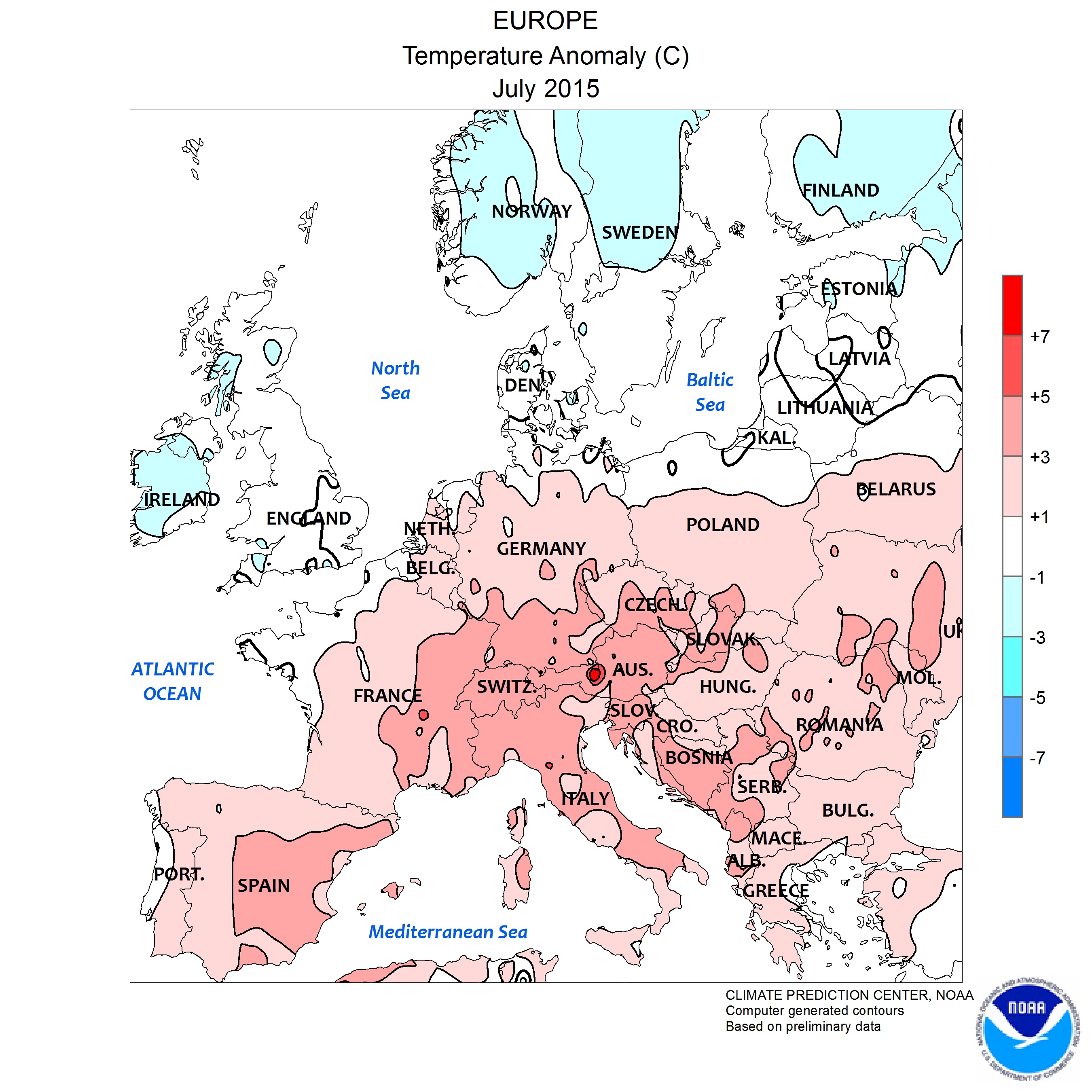 Mapa d'anomalia de temperatura a Europa (NOAA)